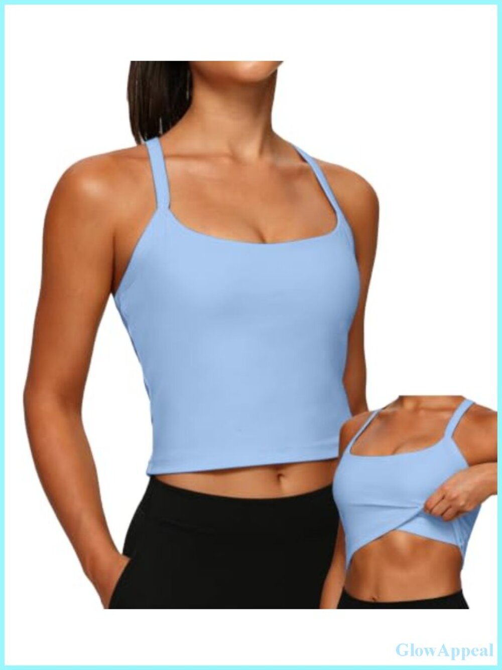 Womens Built in Bra Padded Crop Tank Top Square Neck Racerback Slim Fit